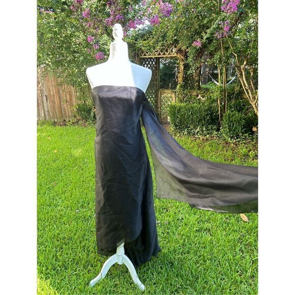 Lafayette 148 Silk Strapless Dress with Beautiful Side Fabric Wrap Black Size 4 - Picture 1 of 15